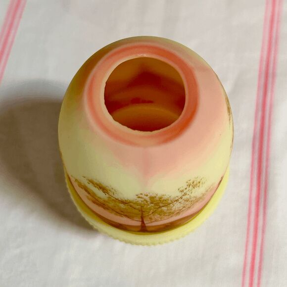 Vintage Fenton Burmese Glass Fairy Lamp Hand Painted Tall Trees - Picture 3 of 8